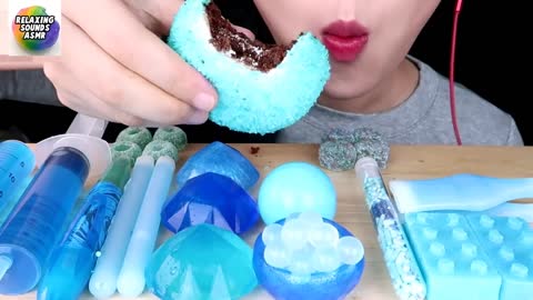 ASMR BLUE DESSERTS juicy food sounds eating Relaxing sounds
