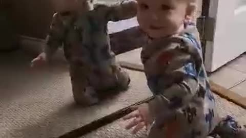 Baby Discovers His best Friend In The Mirror