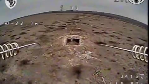 FPV drone strike on a Russian waving white flag in his dugout