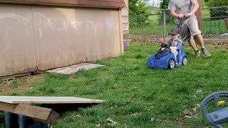 Dad Gets Son Airborne During Quarantine Race