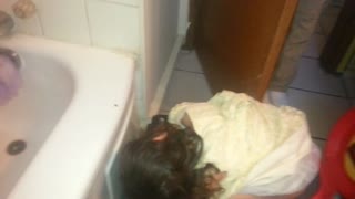 Toddler falls asleep on the training toilet. Funny