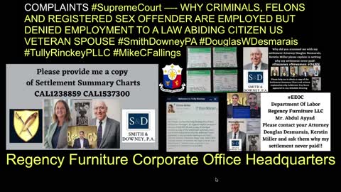 Regency Furniture Corporate Office Headquarters Victim Employee Settlement Never Paid Smith Downey PA - Tully Rinckey PLLC - Douglas W. Desmarais - Mike C. Fallings - EEOC - DLLR - DOL - Better Business Bureau Complaints