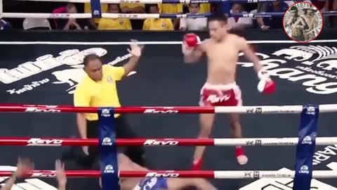 Muay thai referee has amazing reflex.