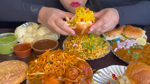 ASMR EATING PANIPURI,MOMO,DAHIPURI, SAMOSA,NOODLES,PAVBHAJI,BHELPURI”INDIAN STREET FOOD"