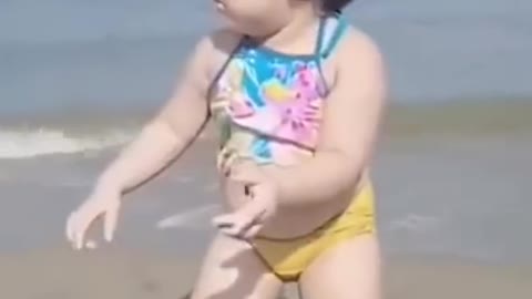 Baby having fun on the beach, kids videos, funny Video