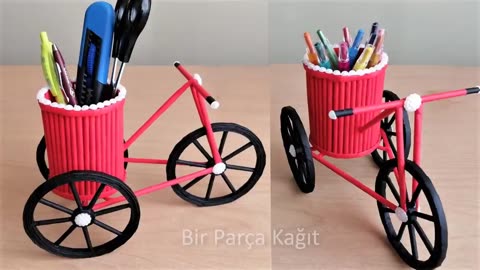Paper Cycle Pen Stand - Paper Pen Holder - paper crafts