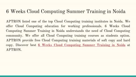 6 Weeks Cloud Computing Summer Training in Noida in 2022