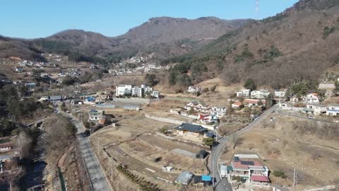 South Korea Drone video of a rural village, Country