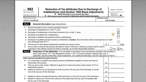 Cancelled Debt Income is Taxable! Use IRS Form 982 to Reduce Taxes on COD Income