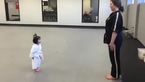Little Baby Follow Her Coach Orders In Karate Fight