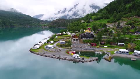 beautiful nature norway aerial view of the campsite to relax