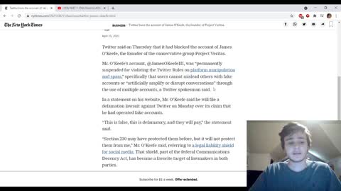 James O'Keefe of project Veritas BANNED from twitter