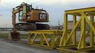 Cat climbing onto rail car