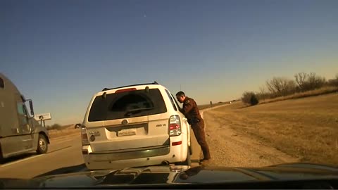 Dash cam footage shows moment Oklahoma state trooper hit by car during traffic stop