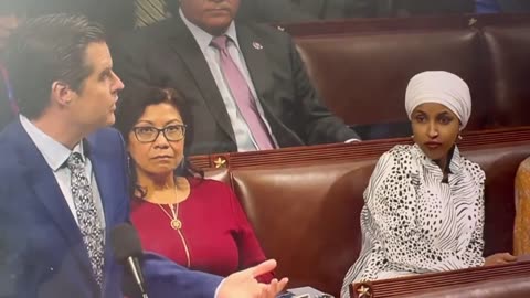 Why's it look like Ilhan Omar is getting all hot and bothered by Matt Gaetz?