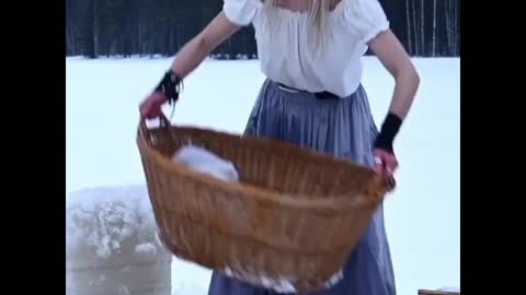 Laundry day in Swedish Lapland, natural video