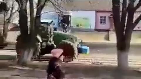 A Ukrainian farmer stole a Russian military track using his farm tractor