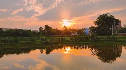 River: Sky: sunset