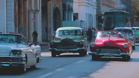 Footage Of A Vintage Car In The Street