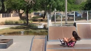 Collab copyright protection - skateboard girl backward trick fail