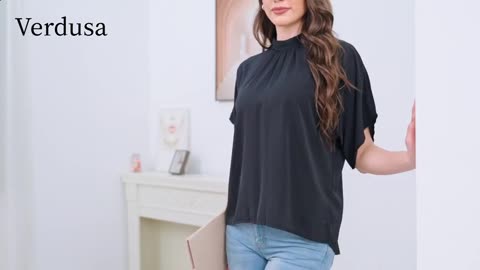 Stylish and Comfortable Women's Tie Back Blouse | Dolman Sleeve Mock Neck Top