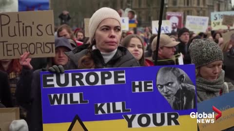 Thousands take to London, Paris streets in support of Ukraine amid Russian invas