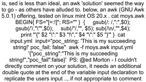 regex to convert an YAML object into string in sed