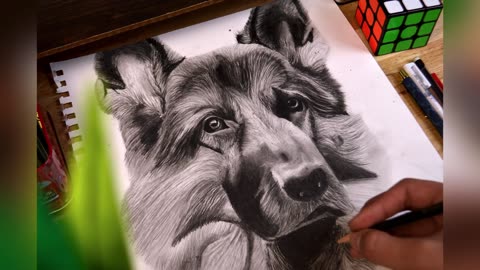German Shepherd Dog drawing Timelapse