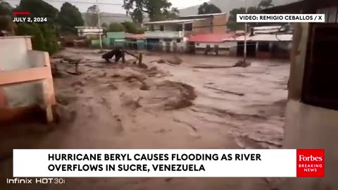 Hurricane Beryl Causes River To Overflow & Severe Flooding In Sucre, Venezuela