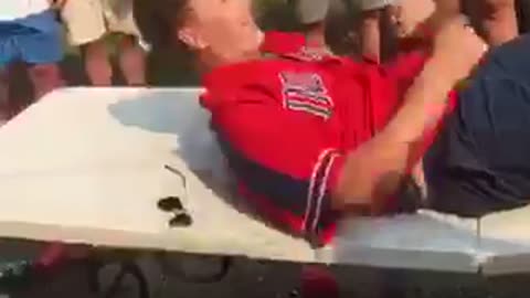 Red jersey body slams table doesn't break