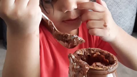 baby cute talks with his mom#|kid eating nutella#|