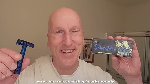 Phantom Blue Head Shave! Open Comb Double Slant Safety Razor! Twisted Shave Tech from PAA!