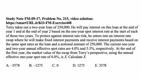 Exam FM exercise for January 24, 2022