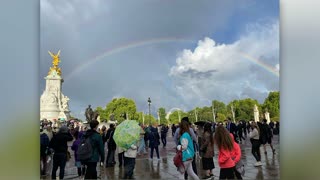 A rainbow appears outside Buckingham Palace following the Queen's passing