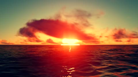 Amazing 3D simulation of a red sunset at sea