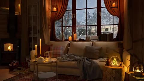 Christmas Jazz Music - Relaxing Instrumental Bossa Nova Music - 4K Fireplace, Living Room, Snowfall