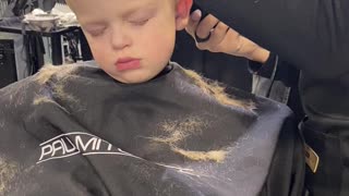 2 year old falls asleep during first salon cut