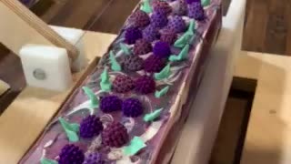 Cutting black raspberry vanilla soap into bars is extremely satisfying to watch