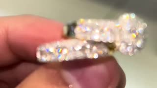 Natural Diamond & Real Gold Trio Band Wedding Set