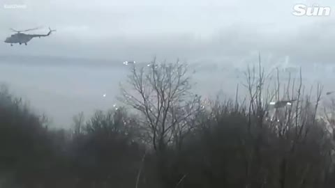 Raw: Swarm of Russian helicopter gunships blitzing Ukraine airport as Putin launches invasion