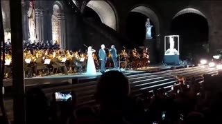 Renowned opera singer Andrea Bocelli, a devout Catholic, sings Ave Maria at the Sanctuary