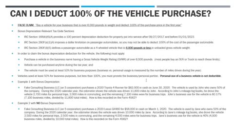 100% Bonus Depreciation for SUVs for Your Business