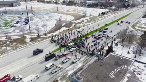 Police have begun moving the crowd away from the Ambassador Bridge down Huron Church Road, with a line of officers and a couple armoured vehicles out as they start to clear the border blockade in Windsor