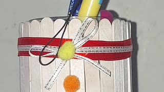 DIY! Creative Popsicle Sticks Pen Holder! Ribbonet and Mini Pom Poms Design