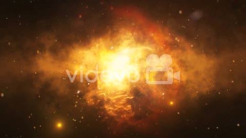 3D Animation Of Space Flight Through Space Towards Yellow Pulsing Nebula