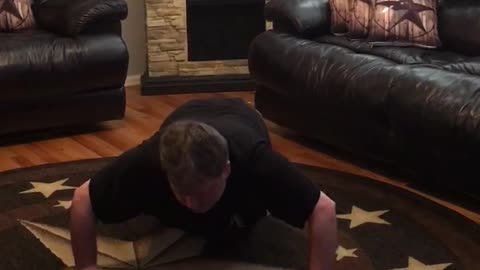Doing Push-ups for Veteran’s Suicide Awareness when French Bulldog joins the video in progress