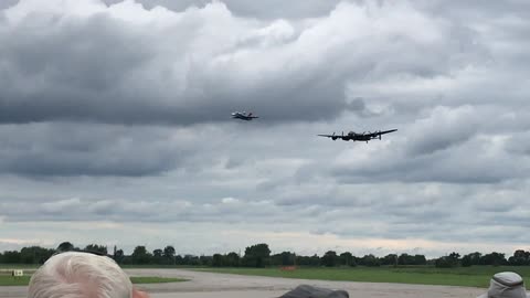 F18 and The Lancaster do a fly by at Brantford Air Show
