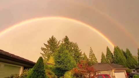 Double rainbow forms in Vancouver Island, Canada