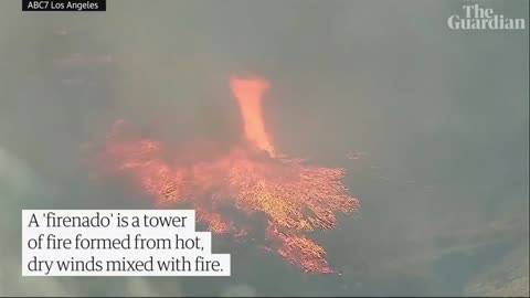 'Firenado' sparked by hot winds and wildfires burns in California