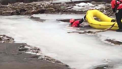 Stranded Dog Rescued from Frozen River